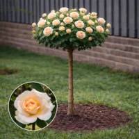 Trandafir pomișor Versilia cu flori galben-crem, rădăcină ambalată, înălțime 120-140 cm