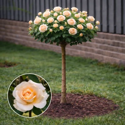 Trandafir pomișor Versilia cu flori galben-crem, rădăcină ambalată, înălțime 120-140 cm