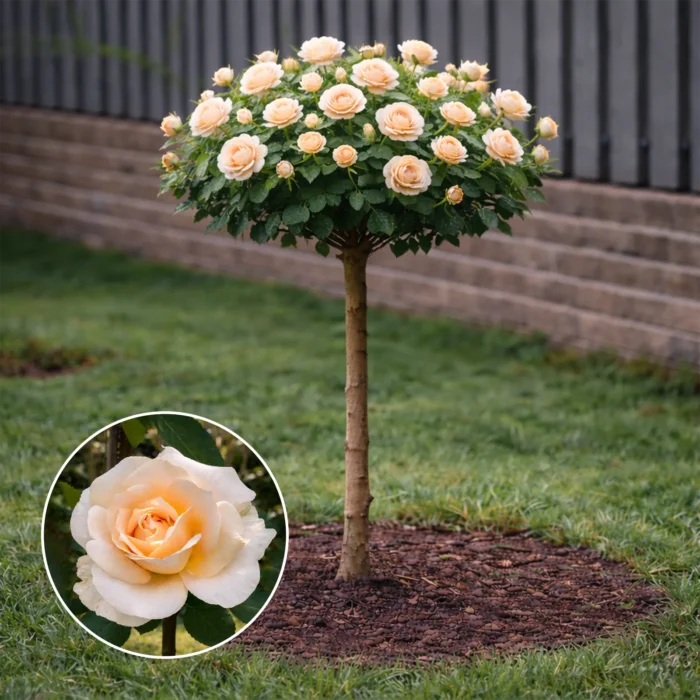 Trandafir pomișor Versilia cu flori galben-crem, rădăcină ambalată, înălțime 120-140 cm