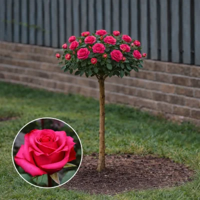 Trandafir pomișor Ravel cu flori roz intens, rădăcină ambalată, 120–140 cm